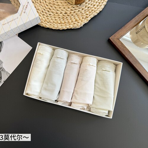 缇娅朵5条盒装天丝兰精莫代尔抑菌棉裆中腰内裤女透气薄款三角裤