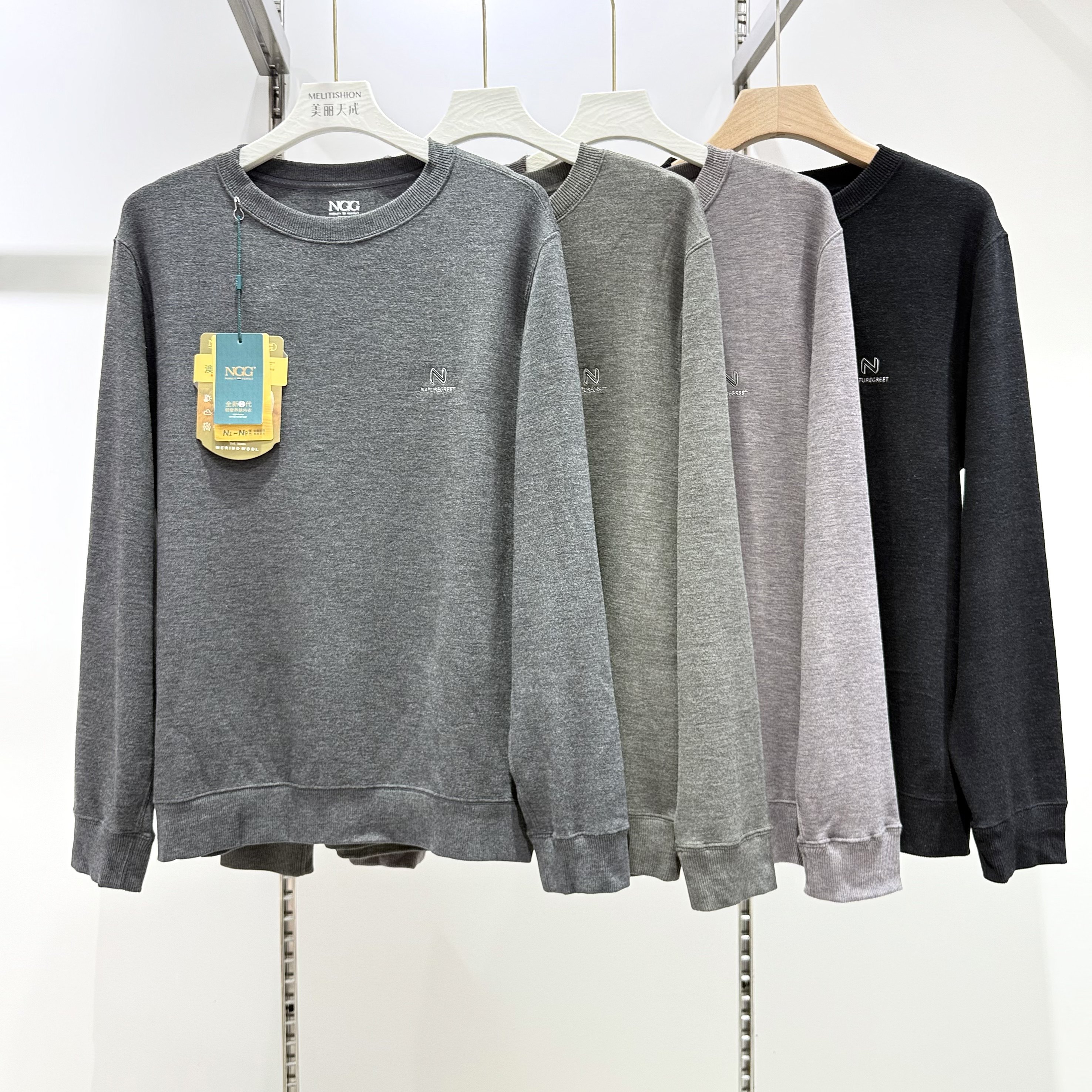 NGG男士休闲羊毛衫秋冬季加绒卫衣发热长袖秋衣内搭外穿保暖上衣