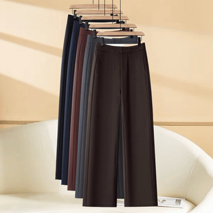 棕色窄版阔腿裤女2025秋冬新款天丝羊毛直筒西装裤显瘦垂感裤子