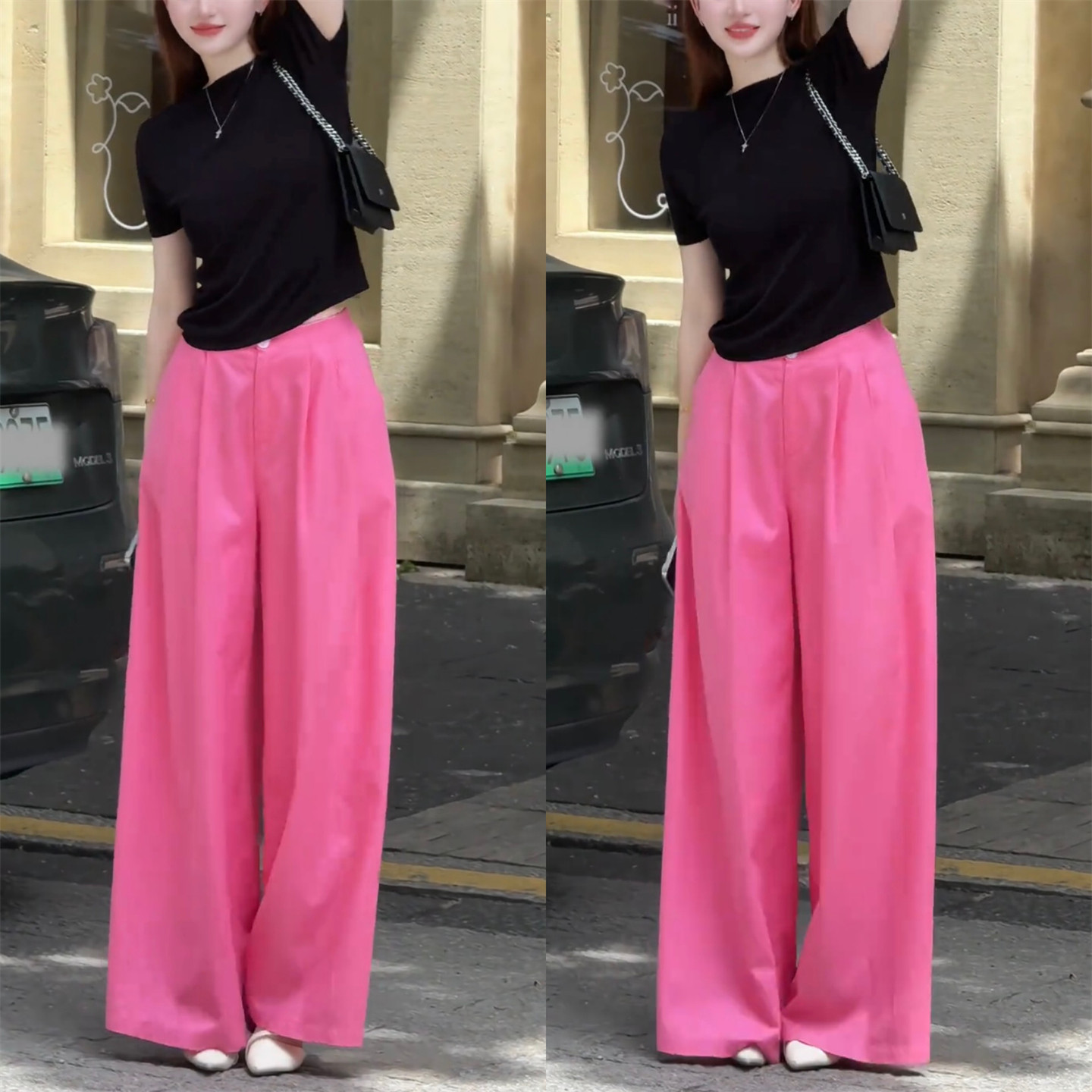 天丝亚麻粉色阔腿裤女2026夏款高腰显瘦垂感直筒麻料高级感休闲裤
