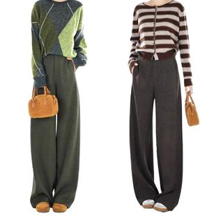 加厚醋酸羊毛阔腿裤女冬季新款加厚裤子窄版直筒裤大码垂感糯米裤