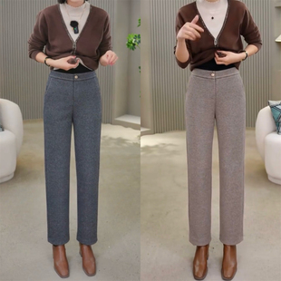 时尚百搭法棍裤女秋冬款直筒烟管裤高腰显瘦中年妈妈裤小个九分裤