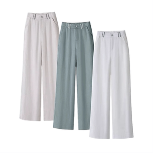 2025夏季薄款新款天丝亚麻直筒裤窄版阔腿裤休闲宽松显瘦白色裤子