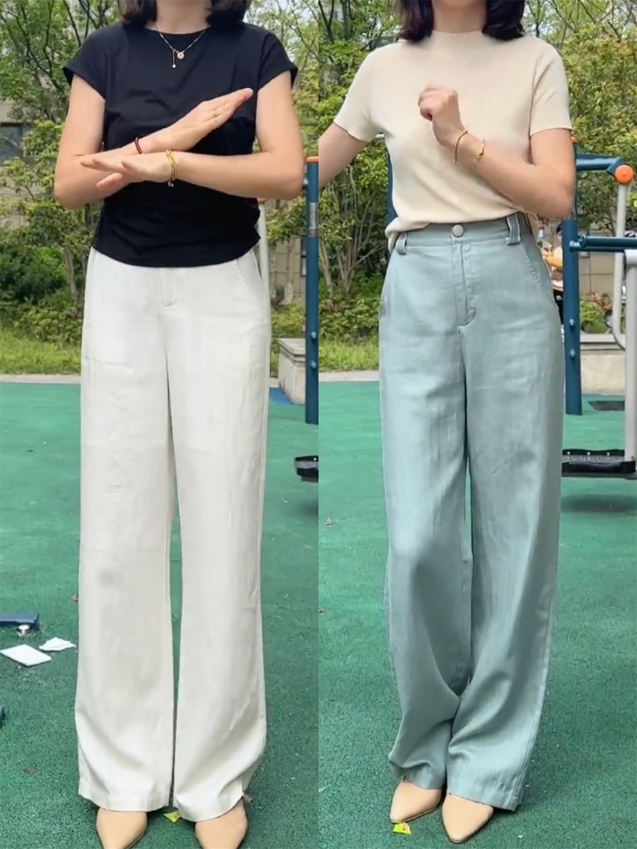 天丝亚麻人字纹直筒裤女2025夏季新款白色高端窄版阔腿裤休闲女裤