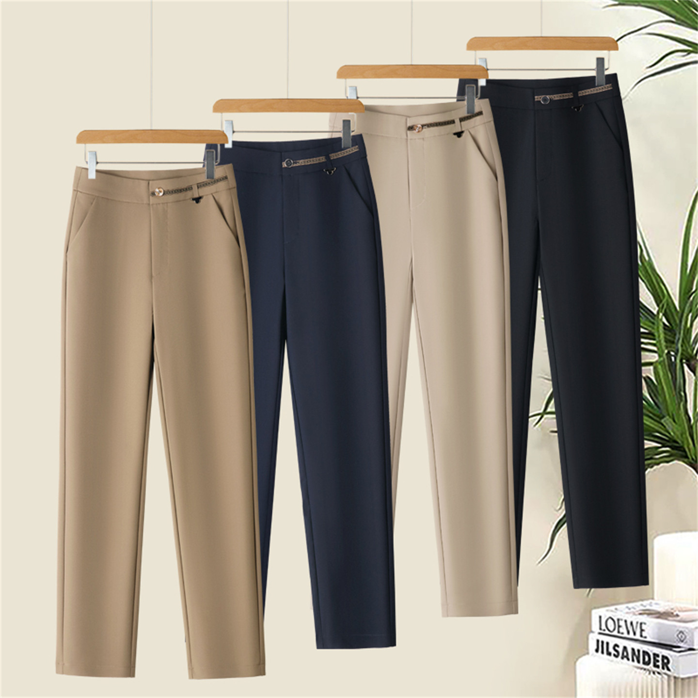 春夏新款休闲窄版直筒裤女时尚高腰弹力小个子九分裤中年妈妈裤子