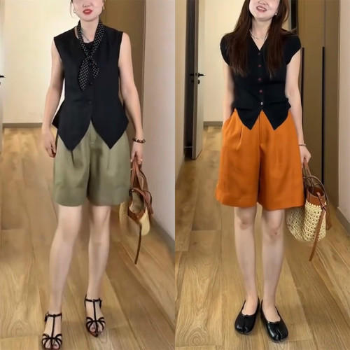 天丝亚麻短裤女2026夏季新款高腰显瘦休闲裤宽松高级感阔腿五分裤