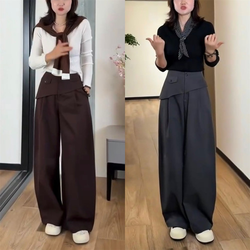 秋季高腰弯刀裤女宽松显瘦拖地裤屁帘西装阔腿裤垂坠慵懒风休闲裤