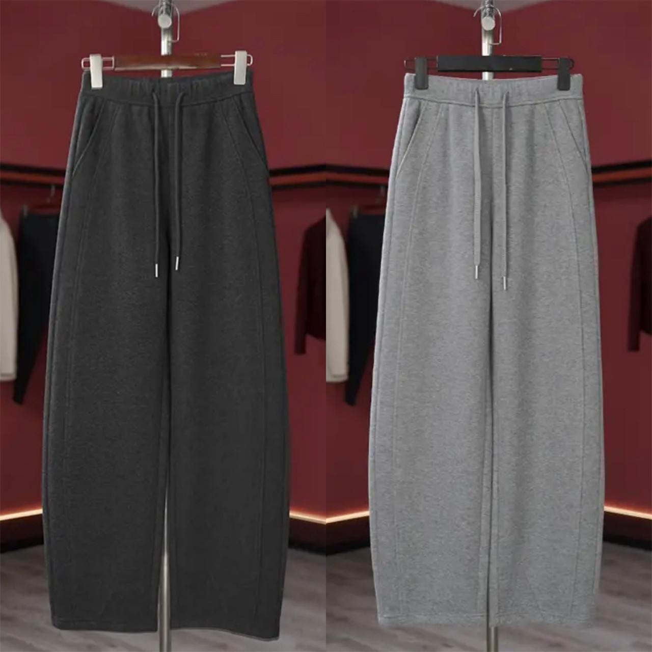 2024加绒加厚香蕉裤女冬季新款休闲运动裤高腰垂感宽松弯刀卫裤女