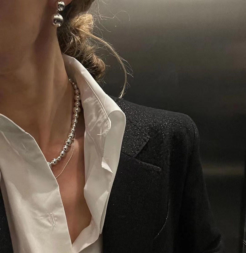 质感高级ins欧美性冷淡风极简优雅大小金球银球耳环项链手链女生