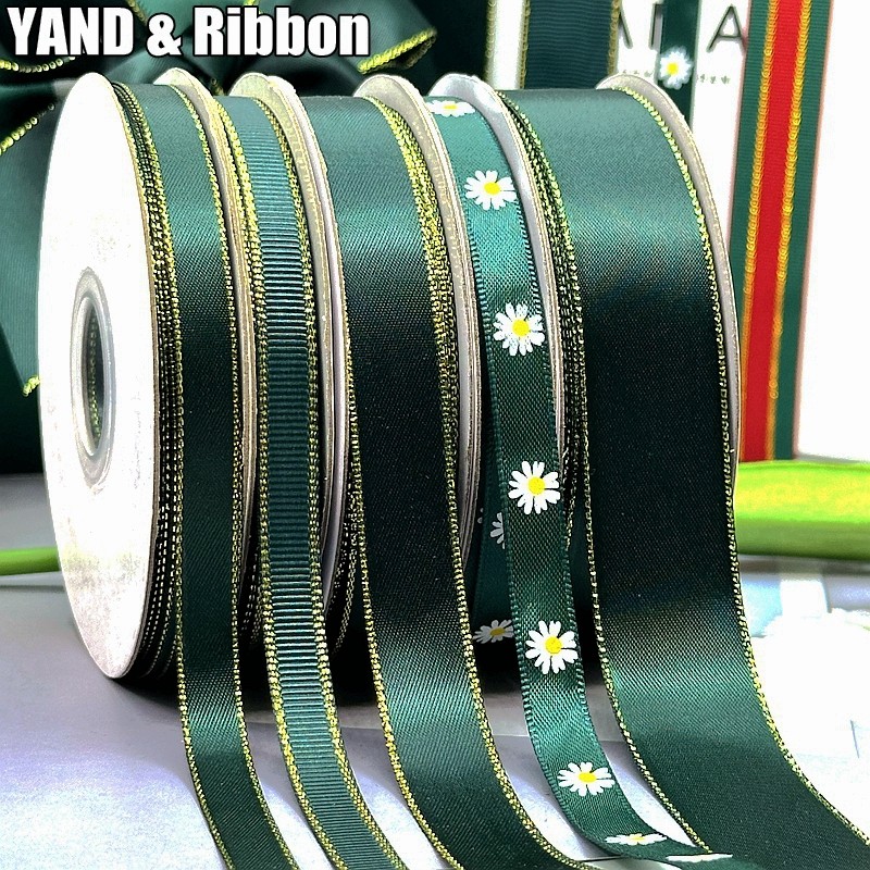 墨绿色圣诞丝带礼品包装带圣诞节装饰彩带烫金缎带蝴蝶结打包绸带