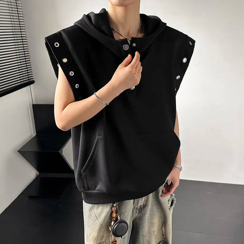 慵懒风金属铆钉连帽背心坎肩男款背心吊带