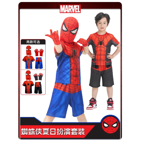儿童蜘蛛侠夏季短袖短裤套装男童超凡T恤速干卡通cos演出服两件套