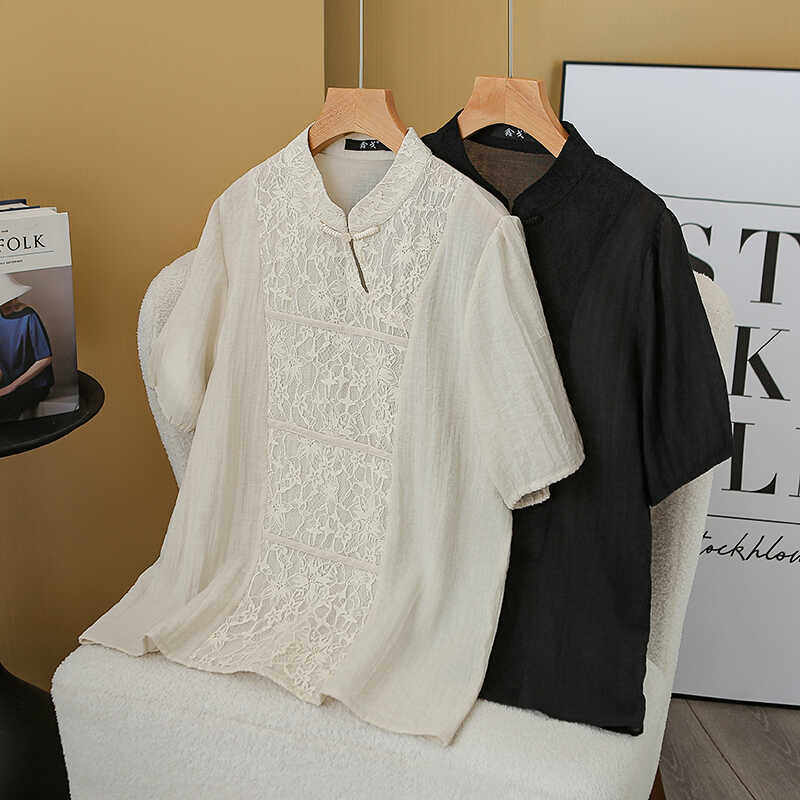 大码女装上衣200斤胖MM夏季新款新中式复古国风百搭洋气短袖T恤