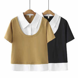 2024初夏新款大码女装衬衣200斤胖MM时尚别致设计感假两件衬衫