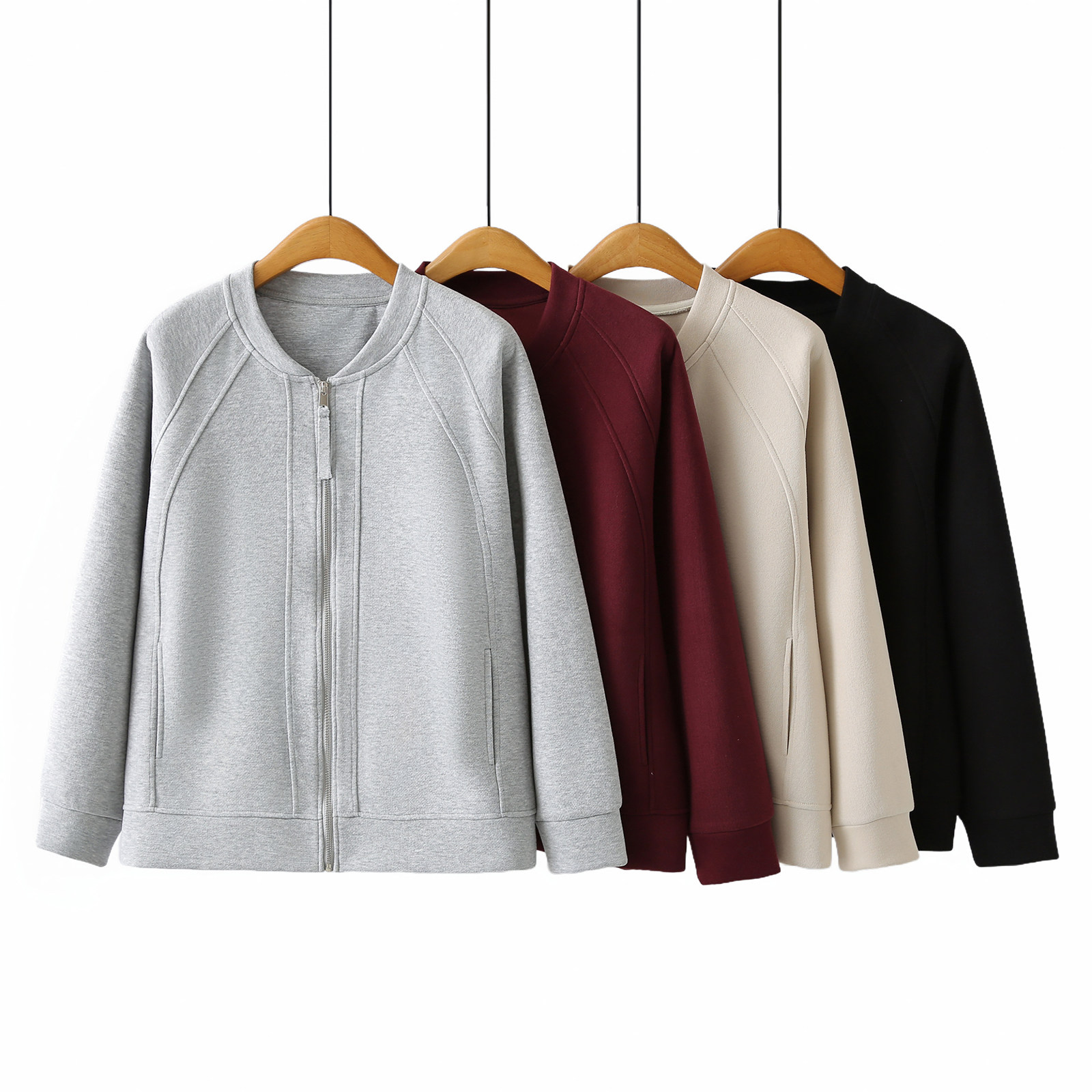 2025韩版200斤胖MM休闲风圆领拉链外套大码女装宽松显瘦棒球服