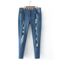 Extra-large size women's jeans, 300 pounds, new Spring and Autumn high-elasticity small straight leg, 200 pounds high-waisted denim trousers thumbnail 3