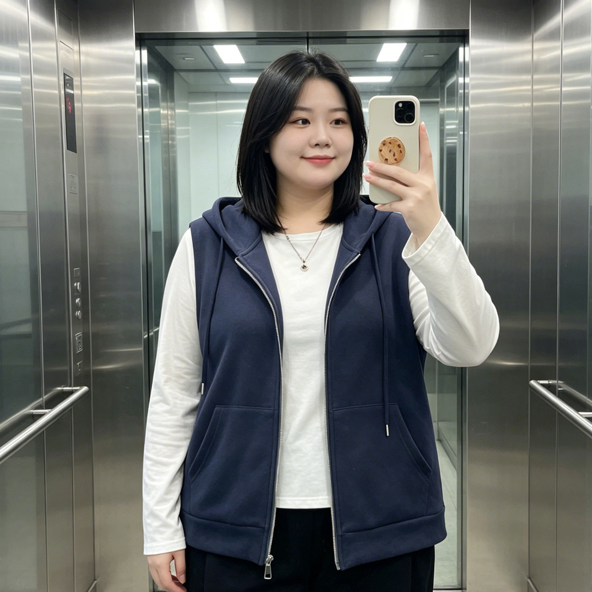 胖MM大码女装连帽宽松纯色马甲
