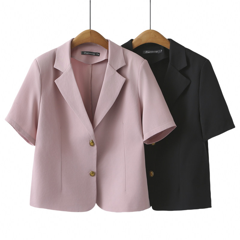 大码薄款女装短袖纯色外套2025夏季新款胖mm宽松显瘦遮肉短袖西装