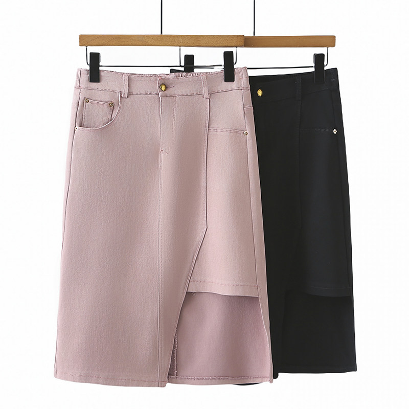 大码不规则半身裙2025夏季新款胖mm200斤韩版高腰中长款牛仔裙子