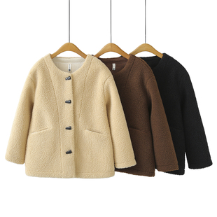 大码女装2025冬季新款200斤胖MM甜美百搭洋气牛角扣羊羔毛外套
