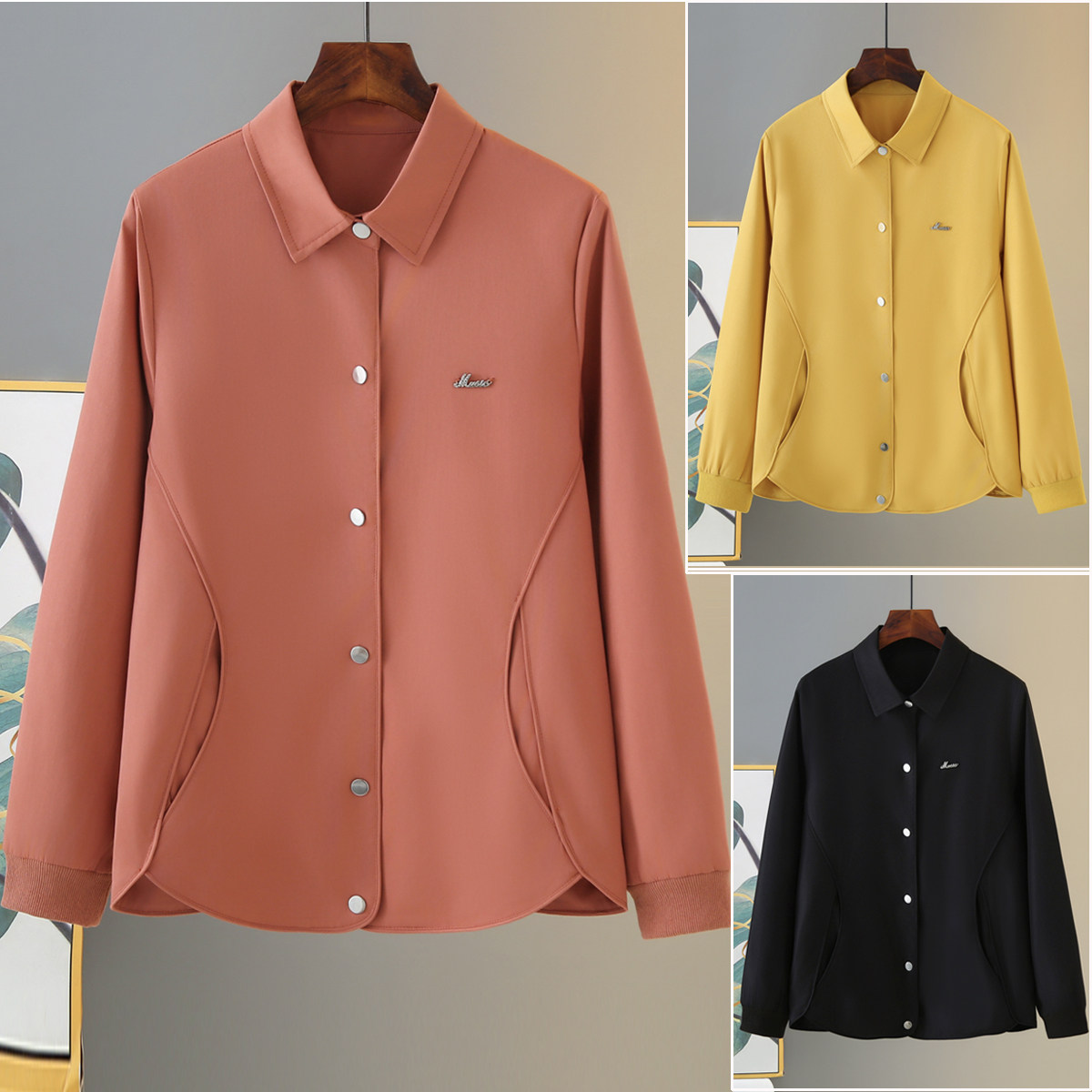 衬衫式夹克外套200斤加大2026年春秋POLO领休闲长袖显瘦大码女装