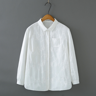 2026春秋新款polo领绣花衬衫180斤胖MM大码女装文艺复古百搭衬衣