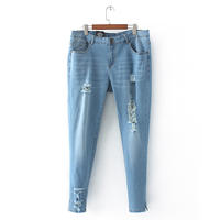 Extra-large size women's jeans, 300 pounds, new Spring and Autumn high-elasticity small straight leg, 200 pounds high-waisted denim trousers thumbnail 5