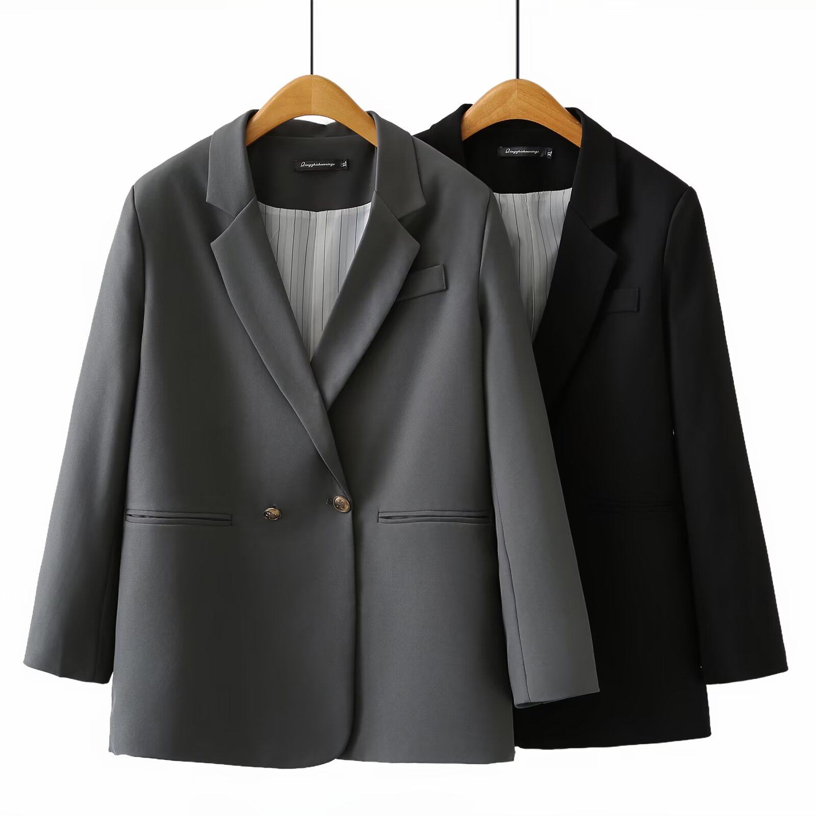 大码女装外套220斤胖MM春秋新款职业英伦风休闲百搭纽扣装饰西装