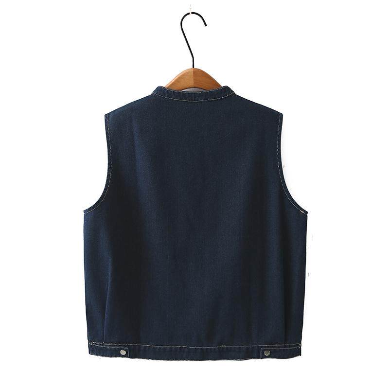 2025春季大码女装胖MM文艺正肩牛仔多扣马甲宽松百搭显瘦背心外套