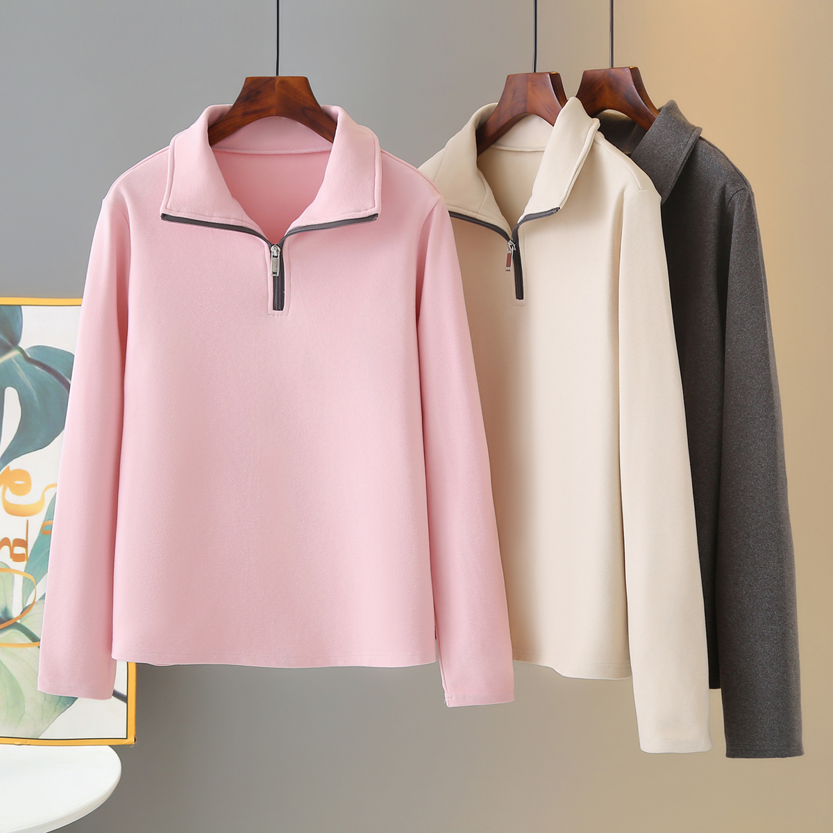 特大码女2025新款立领长袖套头卫衣女宽松显瘦百搭休闲弹力打底衫