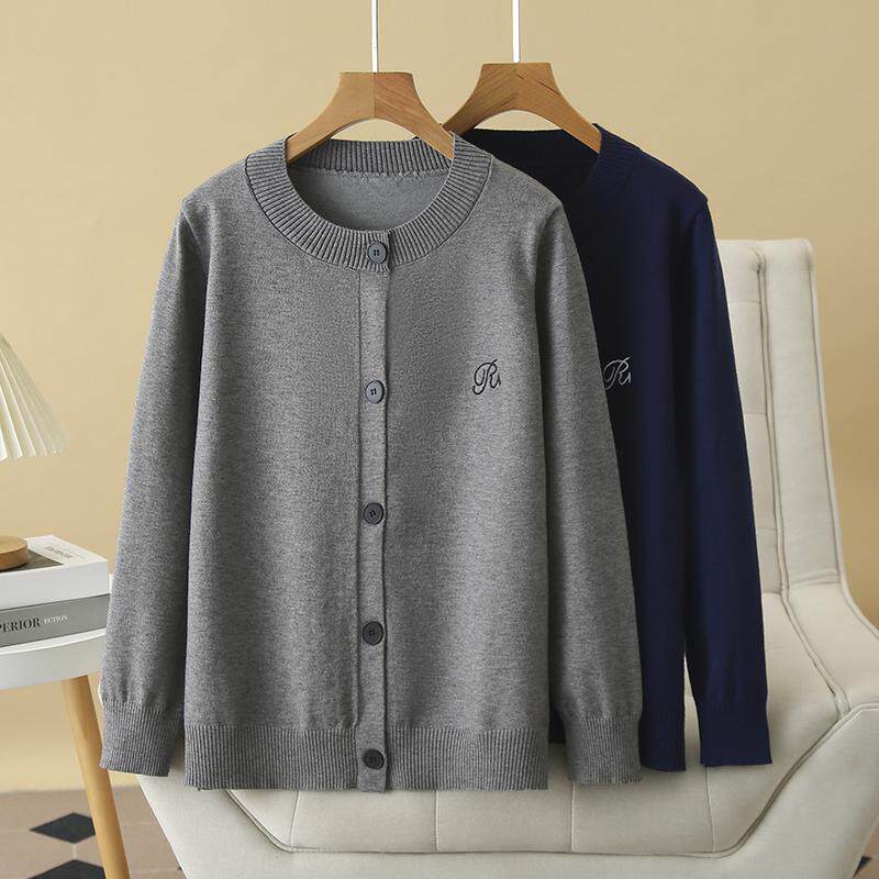 大码女士软糯舒适开衫外套胖mm春装韩系气质百搭刺绣长袖针织衫