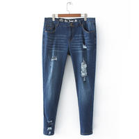 Extra-large size women's jeans, 300 pounds, new Spring and Autumn high-elasticity small straight leg, 200 pounds high-waisted denim trousers thumbnail 4