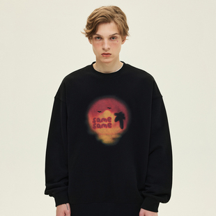 SAMESAME23AW落日数码印花肌理纹路宽松圆领卫衣潮复古休闲外套男