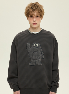 SAMESAME23AW粗斜纹肌理感圆领卫衣毛巾刺绣logo廓形SWEATER男女