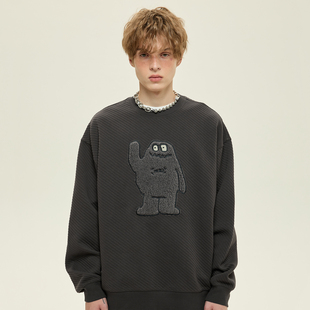 SAMESAME23AW粗斜纹肌理感圆领卫衣毛巾刺绣logo廓形SWEATER男女