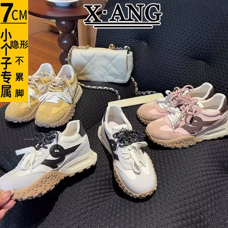 真皮内增高德训鞋女鞋子2025开春夏季新款厚底休闲运动阿甘老爹鞋