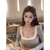 娇嗔 嗲嗲 兔毛交叉内搭打底上衣高级感针织衫 JOEY U领长袖 女