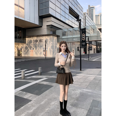 JOEY 【英伦预科生】假两件学院上衣内搭外穿羊绒针织衫长袖女