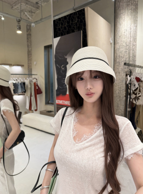 JOEY 透气的竹节棉绝美小上衣蕾丝白色短袖T恤女