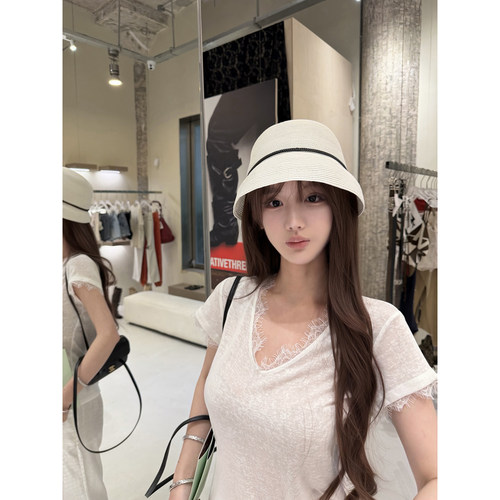 JOEY 透气的竹节棉绝美小上衣蕾丝白色短袖T恤女