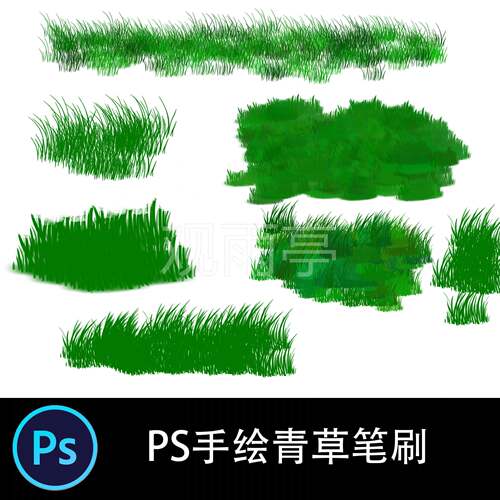 PS笔刷青草草丛地被植物画笔ABR素材手绘画设计CG插画6种