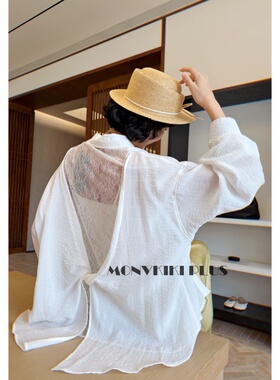 魔女MoNvKiKi微胖大码莱赛尔亚麻蕾丝假两件衬衫#2283