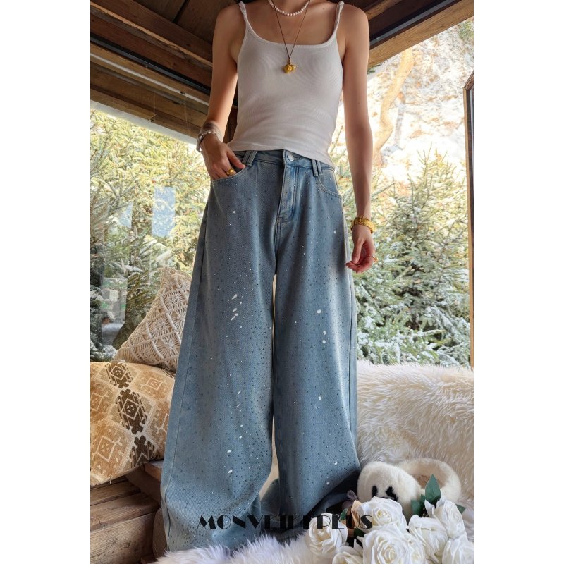 魔女MoNvKiKiPlus「满天星」大码微胖宽松阔腿加绒牛仔裤#B717,女装/女士精品,牛仔裤,淘宝优惠券,粉丝福利购,淘宝优惠卷