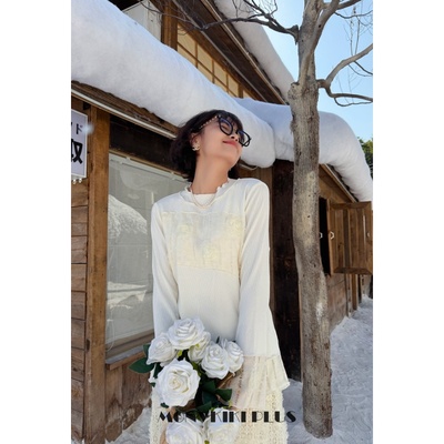 大码微胖蕾丝立体花打底上衣T恤