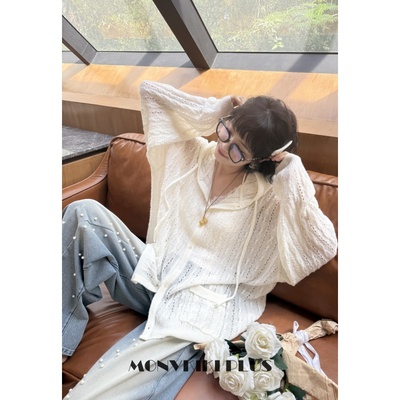 大码微胖口袋连帽针织毛衣开衫