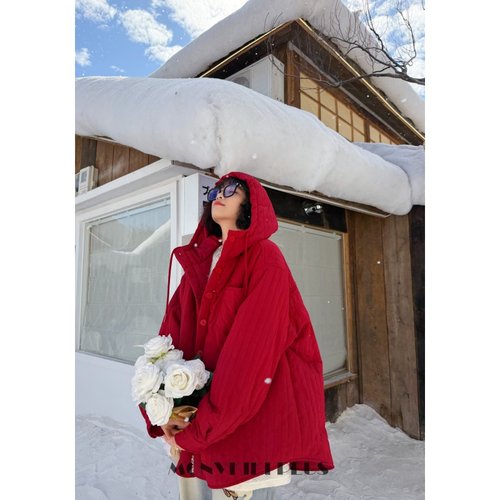 大码微胖冬季连帽棉服情侣外套