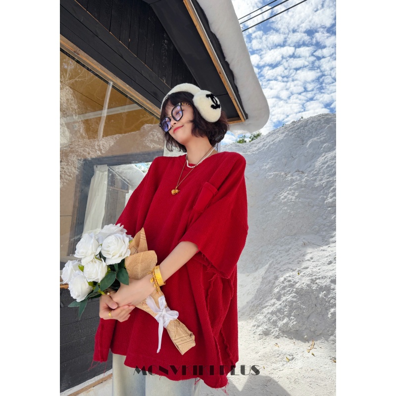 大码微胖加厚反面工艺拉线T恤