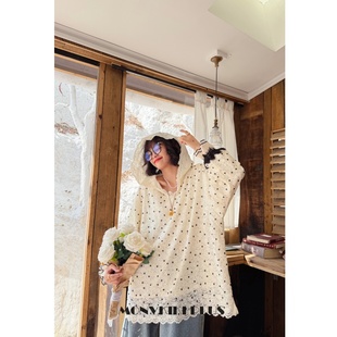 魔女MoNvKiKiPlus「独家记忆」大码 1957 微胖串珠连帽蕾丝打底T恤