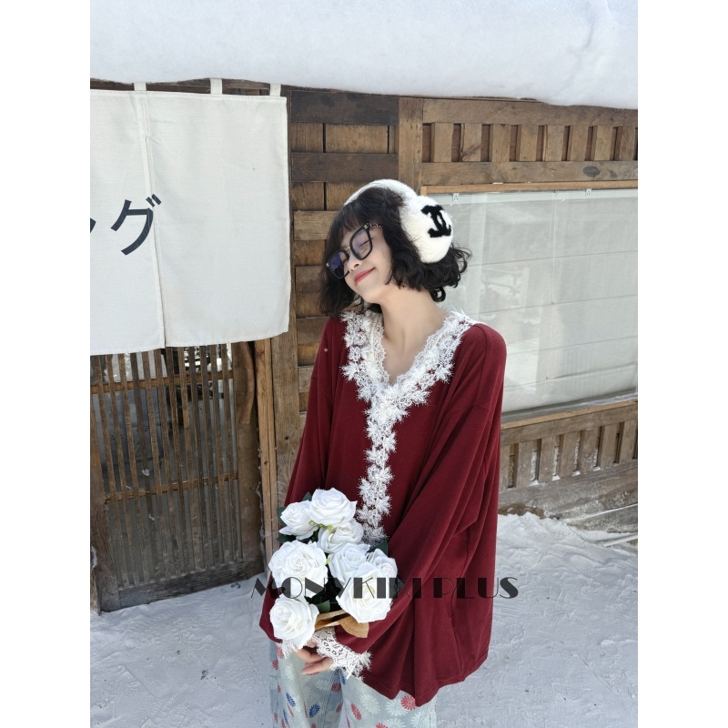 大码微胖加厚蕾丝打底上衣T恤