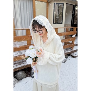 魔女MoNvKiKiPlus大码 1906 微胖双层加大帽蕾丝针织上衣